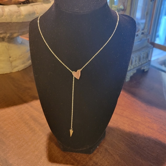 Heart and Arrow Cupid Valentines Adjustable Lariat Necklace silver #5 - Picture 5 of 8